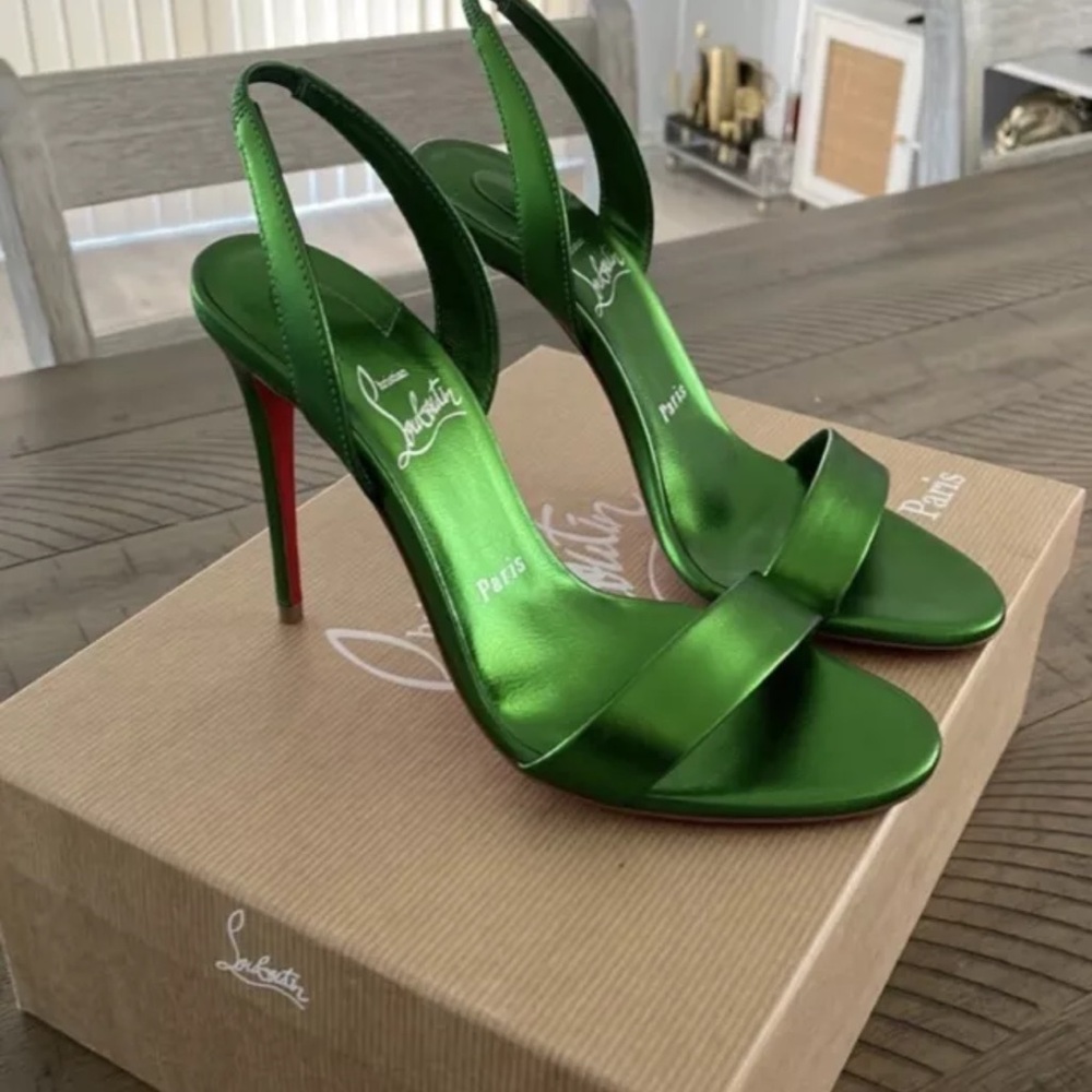 Christian Louboutin O Marylin Sandals size 36.5 Green Slingback shoes Metallic